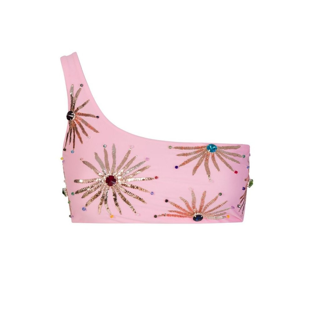 NWT Oceanus Pink Callie One Shoulder Swim Top Medium